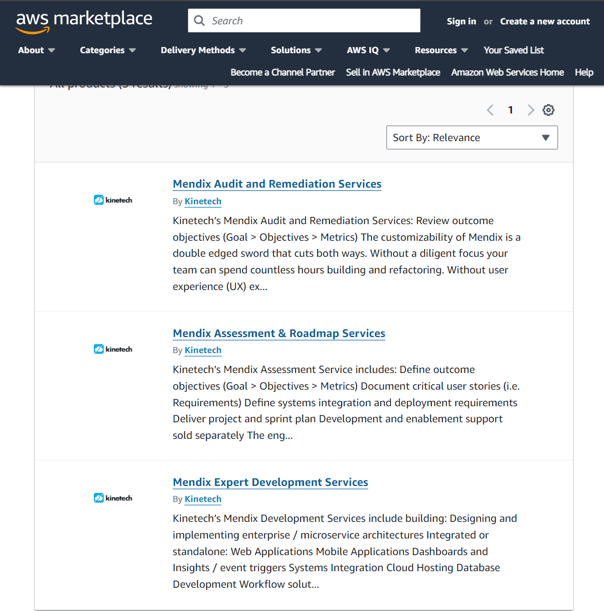 AWS Kinetech Marketplace Listings